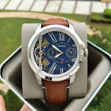 Fossil Grant Twist Multifunction Blue Dial Brown Leather Strap Watch for Men - ME1161 Authentic Buy Shop Now