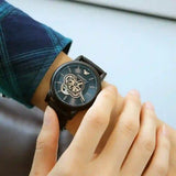 Emporio Armani Luigi Automatic Skeleton Black Dial Black Leather Strap Watch For Men - AR60012 Authentic Buy Shop Now