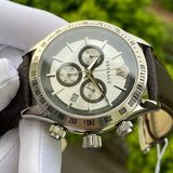 Versace Classic Chronograph Quartz Silver Dial Brown Leather Strap Watch For Men - VEV700119 Authentic Buy Shop Now