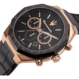 Maserati Stile Black Matte Dial Black Leather Strap Watch For Men - R8871642001 Authentic Buy Shop Now