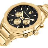 Maserati Stile 45mm Chronograph Black Dial Gold Steel Strap Watch For Men - R8873642001 Authentic Buy Shop Now