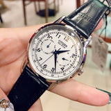 Citizen Eco Drive Silver Dial Black Leather Strap Watch For Men - AO9000-06B Authentic Buy Shop Now