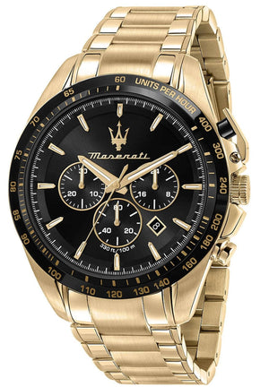 Maserati Traguardo Chronograph Black Dial Gold Steel Strap Watch For Men - R8873612041 Authentic Buy Shop Now