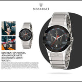 Maserati Potenza Black Dial Silver Steel Strap Watch For Men - R8853108001 Authentic Buy Shop Now