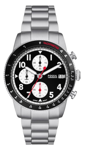 Fossil Sport Tourer Chronograph Black Dial Silver Steel Strap Watch for Men - FS6045 Authentic Buy Shop Now
