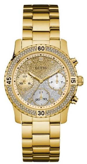 Guess Confetti Diamonds Silver Dial Gold Steel Strap Watch for Women - W0774L5 Authentic Buy Shop Now