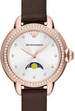 Emporio Armani Mia Moonphase Silver Dial Brown Leather Strap Watch For Women - AR11568 Authentic Buy Shop Now