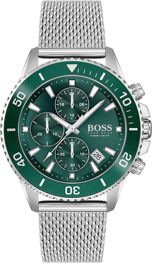 Hugo Boss Admiral Green Dial Silver Mesh Bracelet Watch for Men - 1513905 Authentic Buy Shop Now