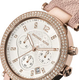 Michael Kors Parker Chronograph White Dial Pink Leather Strap Watch For Women - MK6935 Authentic Buy Shop Now