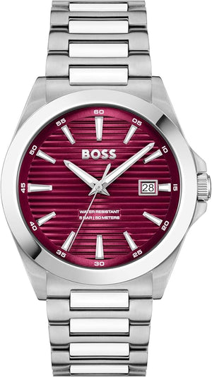 Hugo Boss Strike Red Dial Silver Steel Strap Watch for Men - 1514174 Authentic Buy Shop Now