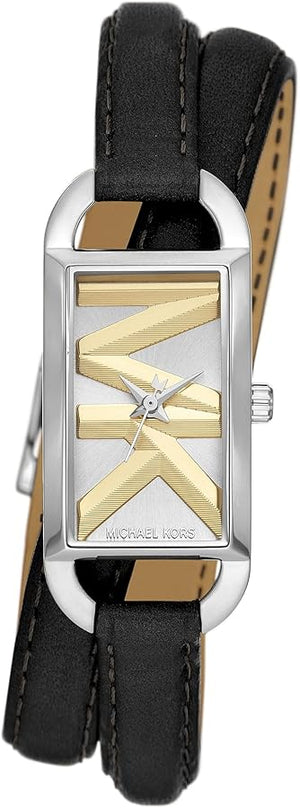 Michael Kors Empire Three-Hand Silver Dial Black Leather Strap Watch For Women - MK4722 Authentic Buy Shop Now