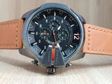 Diesel Mega Chief Chronograph Black Dial Brown Leather Strap Watch For Men - DZ4343 Authentic Buy Shop Now