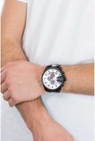 Diesel Mega Chief Chronograph Silver Dial Black Leather Strap Watch For Men - DZ4512 Authentic Buy Shop Now
