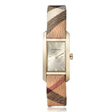 Burberry Pioneer Gold Dial Haymarket Beige Leather Strap Watch for Women - BU9509 Authentic Buy Shop Now