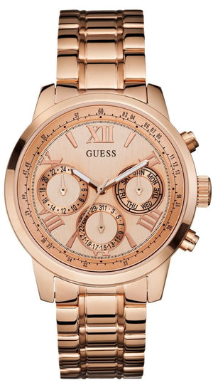 Guess Sunrise Quartz Rose Gold Dial Rose Gold Steel Strap Watch For Women - W0330L2 Authentic Buy Shop Now