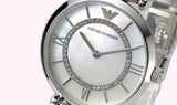 Emporio Armani Gianni T-Bar Mother of Pearl Dial Silver Stainless Steel Watch For Women - AR1908 Authentic Buy Shop Now