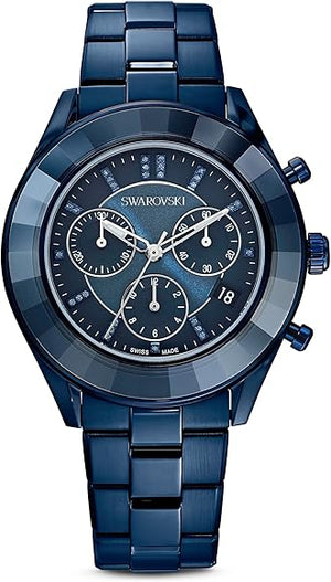 Swarovski Octea Lux Sport Chronograph Blue Dial Blue Steel Strap Watch for Women - 5610475 Authentic Buy Shop Now
