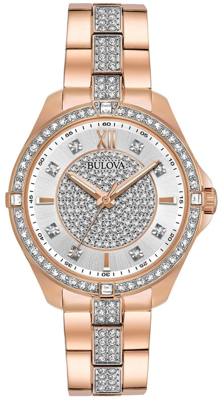 Bulova Crystal Collection Silver Dial Rose Gold Steel Strap Watch for Women - 98L229 Authentic Buy Shop Now