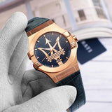 Maserati Potenza 42mm Rose Gold & Blue Dial Blue Leather Strap Watch For Men - R8851108027 Authentic Buy Shop Now