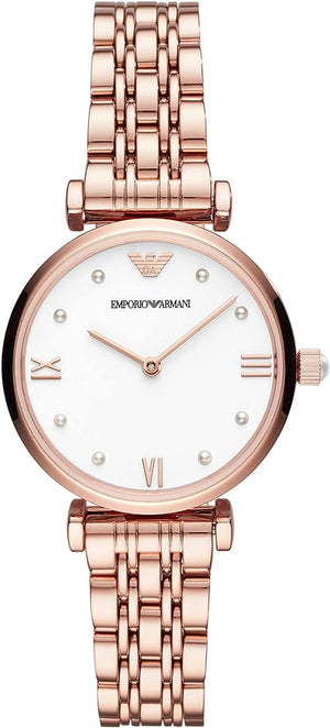 Emporio Armani Gianni T-Bar Quartz White Dial Rose Gold Steel Strap Watch For Women - AR11267 Authentic Buy Shop Now
