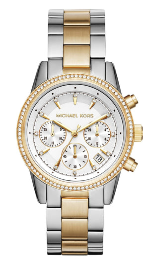 Michael Kors Ritz White Dial Two Tone Steel Strap Watch for Women - MK6474 Authentic Buy Shop Now