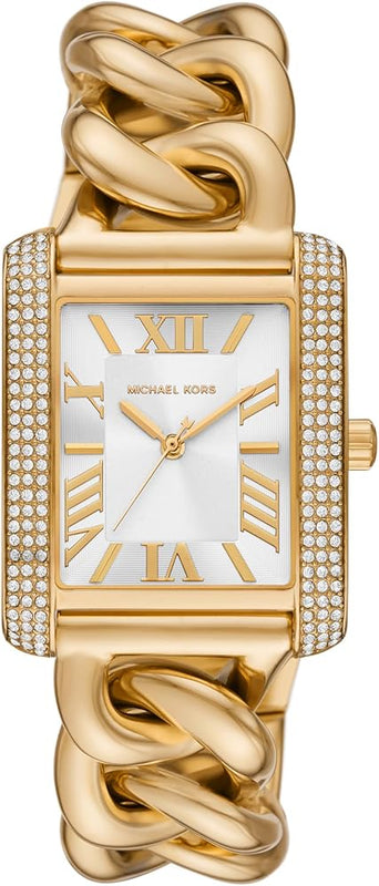 Michael Kors Emery Three Hand Silver Dial Gold Steel Strap Watch For Women - Mk7300 Authentic Buy Shop Now