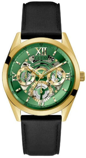 Guess Multifunction Chronograph Green Dial Black Leather Strap Watch For Men - GW0389G7 Authentic Buy Shop Now