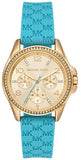 Michael Kors Mini Pilot Quartz Gold Dial Blue Silicone Strap Watch For Women - MK7374 Authentic Buy Shop Now