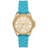 Michael Kors Mini Pilot Quartz Gold Dial Blue Silicone Strap Watch For Women - MK7374 Authentic Buy Shop Now