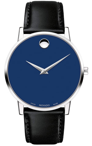 Movado Museum Blue Dial Black Leather Strap Watch For Men - 2100009 Authentic Buy Shop Now