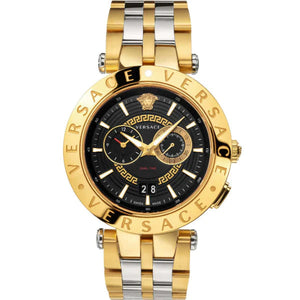 Versace V-Race Quartz Black Dial Gold Steel Strap Watch For Men - VEBV00519 Authentic Buy Shop Now