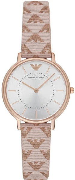 Emporio Armani Classic White Dial Beige Leather Strap Watch For Women - AR11008 Authentic Buy Shop Now