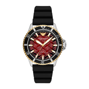 Emporio Armani Meccanico Automatic Red Dial Black Silicon Strap Watch For Men - AR60070 Authentic Buy Shop Now
