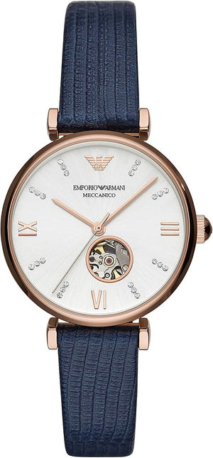 Emporio Armani Gianni T-Bar Analog Silver Dial Blue Leather Strap Watch For Women - AR60020 Authentic Buy Shop Now