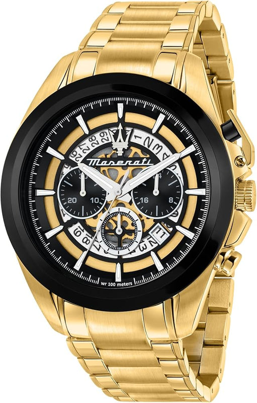 Maserati Traguardo Skeleton Black Dial Gold Steel Strap Watch For Men - R8873612058 Authentic Buy Shop Now