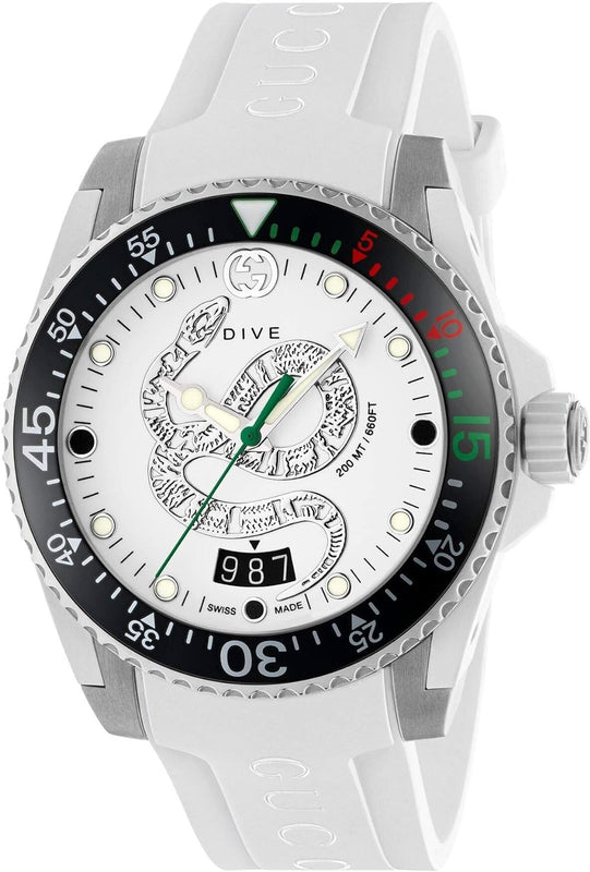Gucci Dive Quartz White Dial White Rubber Strap Watch For Men - YA136330 Authentic Buy Shop Now