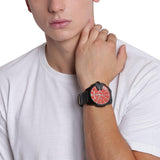 Diesel Mega Chief Chronograph Black Dial Black Leather Strap Watch For Men - DZ4323 Authentic Buy Shop Now