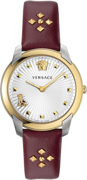 Versace Audrey Quartz Silver Dial Red Leather Strap Watch for Women - VELR00219 Authentic Buy Shop Now