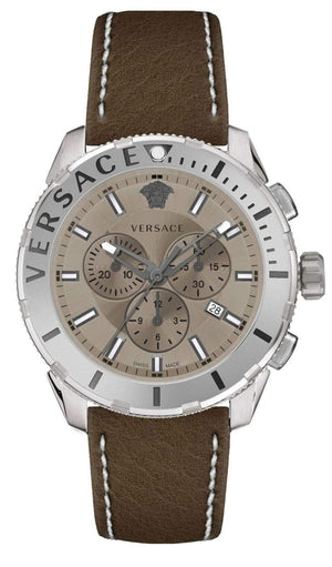 Versace Casual Chronograph Grey Dial Brown Leather Strap Watch for Men - VERG001-18 Authentic Buy Shop Now