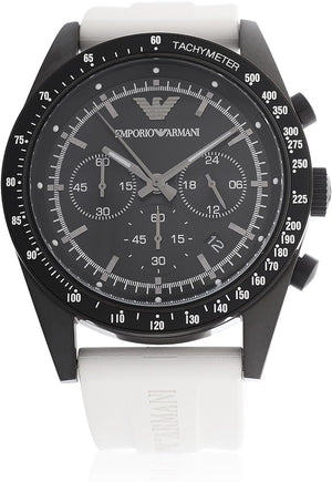 Emporio Armani Sportivo Chronograph Black Dial White Rubber Strap Watch For Men - AR6112 Authentic Buy Shop Now
