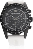 Emporio Armani Sportivo Chronograph Black Dial White Rubber Strap Watch For Men - AR6112 Authentic Buy Shop Now