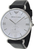 Emporio Armani Retro Analog Quartz Silver Dial Black Leather Strap Watch For Men - AR1674 Authentic Buy Shop Now