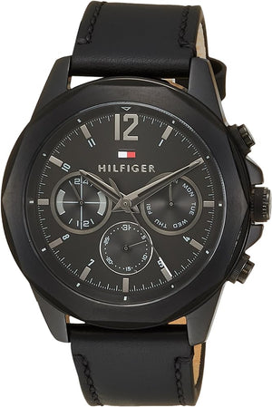 Tommy Hilfiger Lars Chronograph Black Dial Black Leather Strap Watch For Men - 1792062 Authentic Buy Shop Now