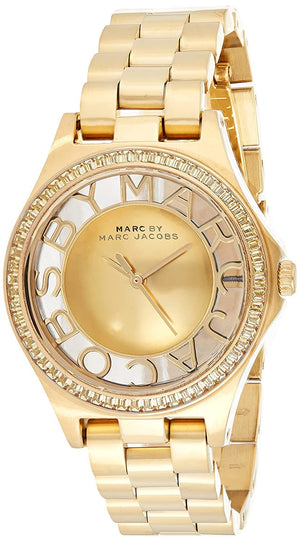 Marc Jacobs Henry Transparent Gold Dial Gold Steel Strap Watch for Women - MBM3338 Authentic Buy Shop Now