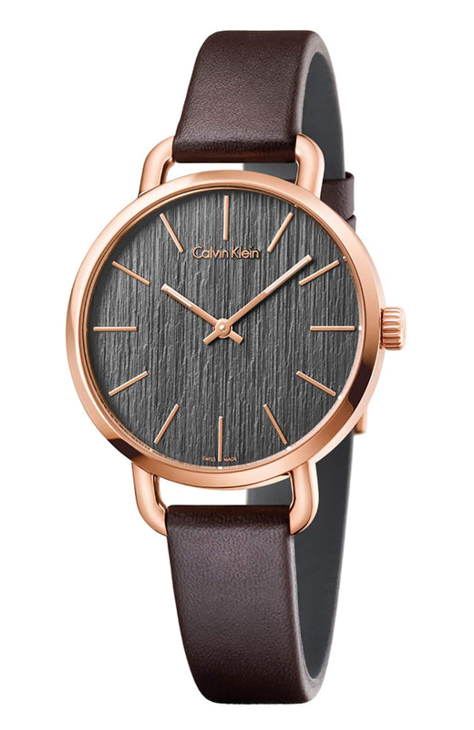 Calvin Klein Even Grey Dial Brown Leather Strap Watch for Women - K7B236G3 Authentic Buy Shop Now