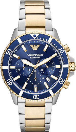 Emporio Armani Mario Chronograph Blue Dial Two Tone Steel Strap Watch For Men - AR11362 Authentic Buy Shop Now