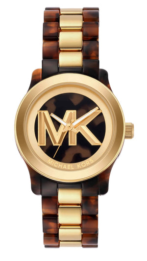 Michael Kors Runway Three-Hand Brown Dial Two Tone Steel Strap Watch for Women - MK7354 Authentic Buy Shop Now