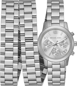 Michael Kors Runway 18K Rhodium Plated Triple Wrap Silver Dial Silver Steel Strap Watch for Women - MK7451 Authentic Buy Shop Now