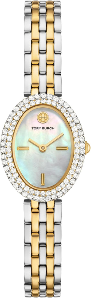 Tory Burch Oval Crystals Mother of Pearl Dial Two Tone Steel Strap Watch for Women - YBW6037 Authentic Buy Shop Now