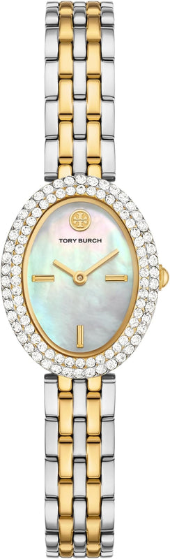 Tory Burch Oval Crystals Mother of Pearl Dial Two Tone Steel Strap Watch for Women - YBW6037 Authentic Buy Shop Now